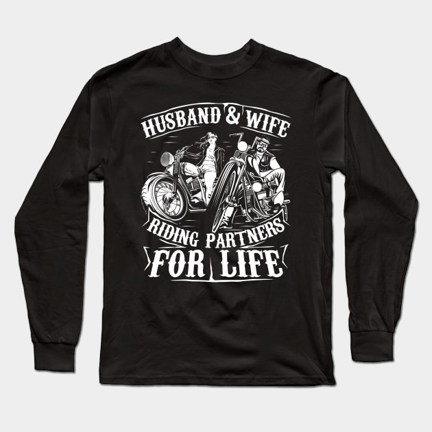 Motorcycle Husband And Wife Riding Partners For Life Long Sleeve T-Shirt by Buleskulls 